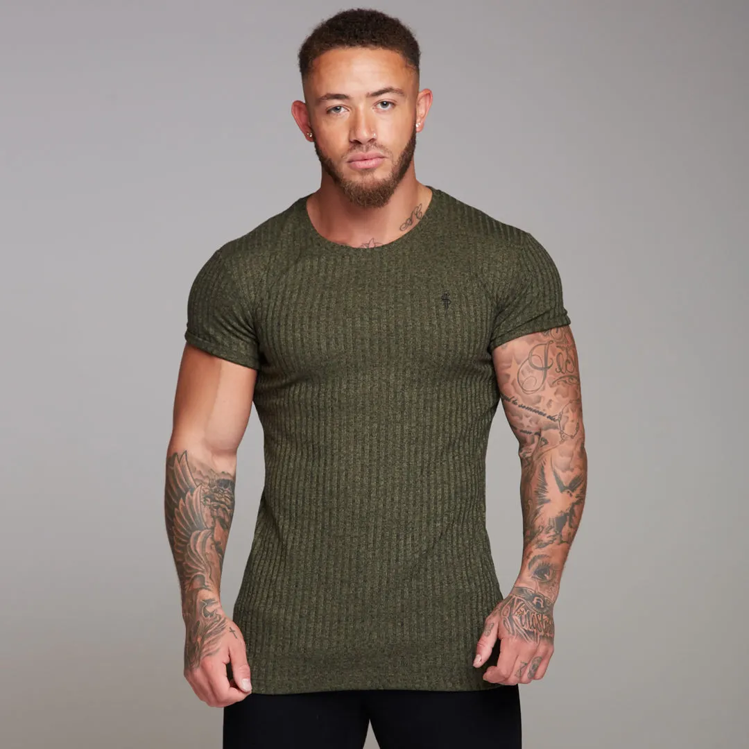 Father Sons Classic Khaki Ribbed Knit Super Slim Long Line Crew - FSH172 sold by Father Sons