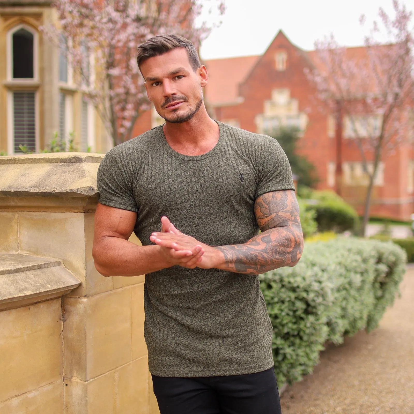 Father Sons Classic Khaki Ribbed Knit Super Slim Long Line Crew - FSH172 sold by Father Sons product image thumbnail 3