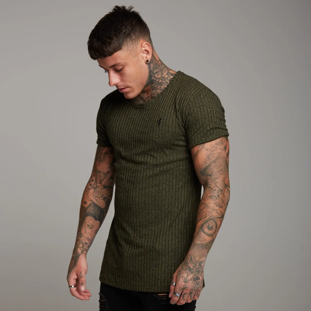 Father Sons Classic Khaki Ribbed Knit Super Slim Long Line Crew - FSH172 sold by Father Sons product image thumbnail 2
