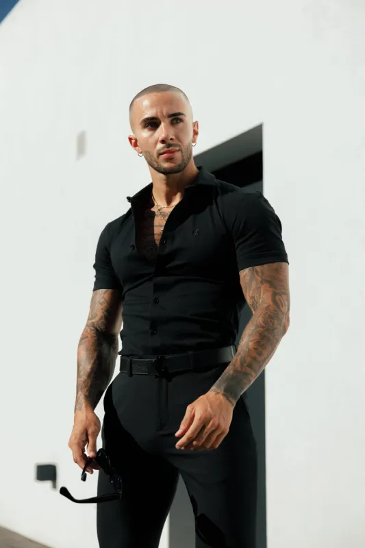 Father Sons Super Slim Stretch Black Side Panel Shirt SS - FS1088 sold by Father Sons