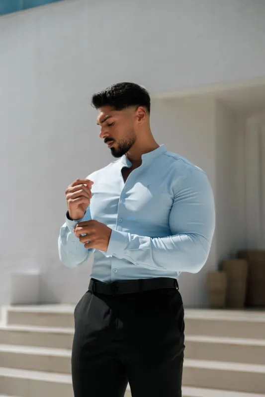 Father Sons Super Slim Scuba Light Blue Long Sleeve Stretch With Grandad Collar - FS1002 sold by Father Sons