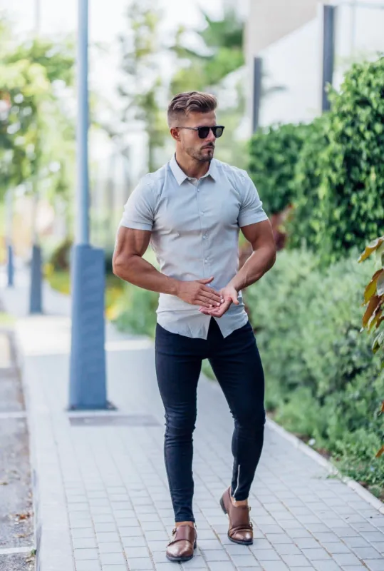 Father Sons Super Slim Stretch Classic Light Beige Short Sleeve  - FS559 sold by Father Sons