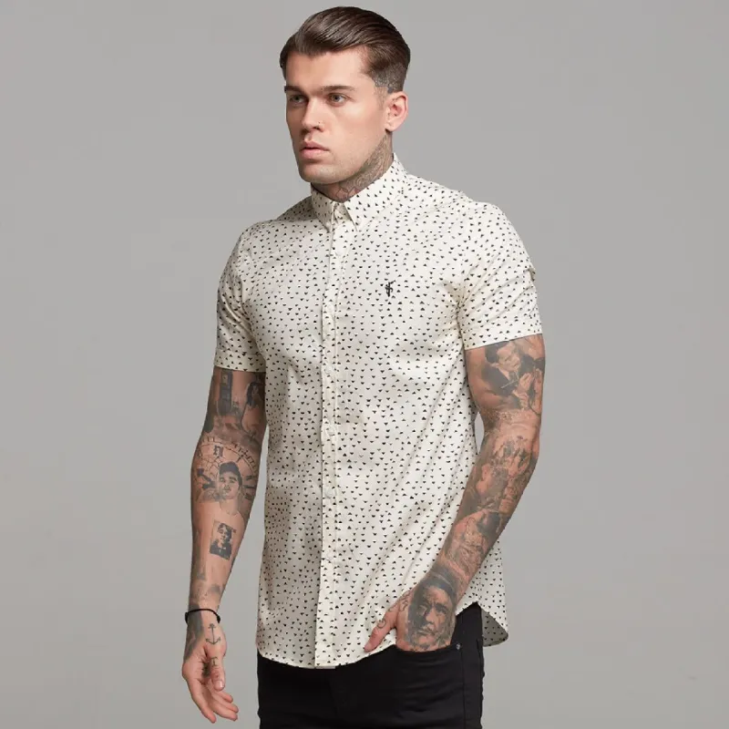 Father Sons Super Slim Stretch Classic Cream and Black Poly Print - FS471 sold by Father Sons