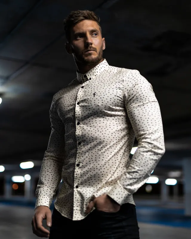 Father Sons Super Slim Stretch Classic Cream and Black Poly Print Long Sleeve - FS472 (LAST CHANCE) sold by Father Sons