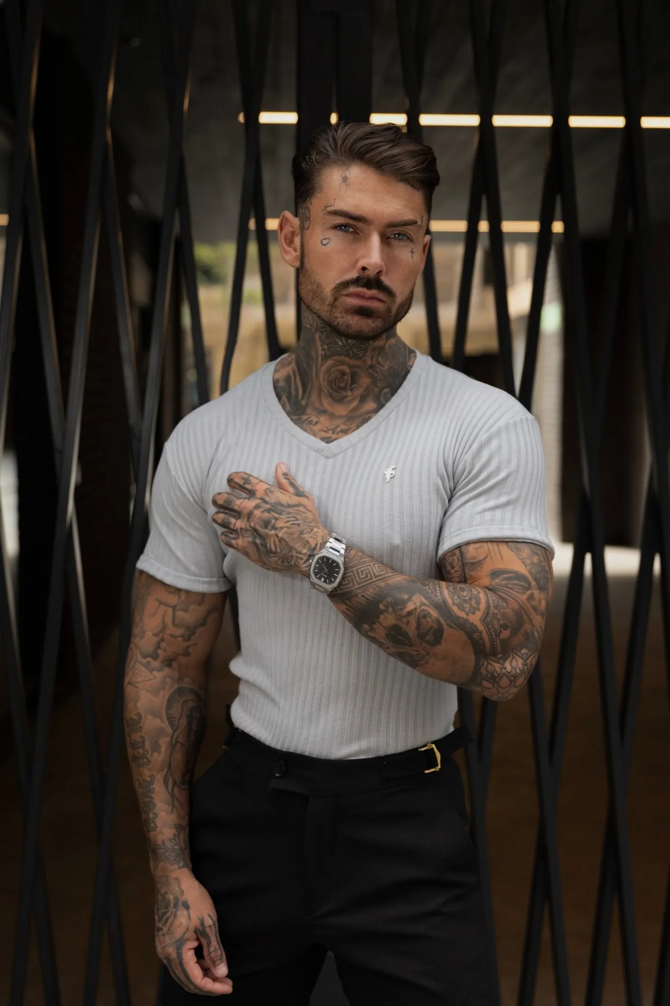 Father Sons Classic Light Grey / Silver V Neck Ribbed Crew - FSH1126 sold by Father Sons product image thumbnail 3