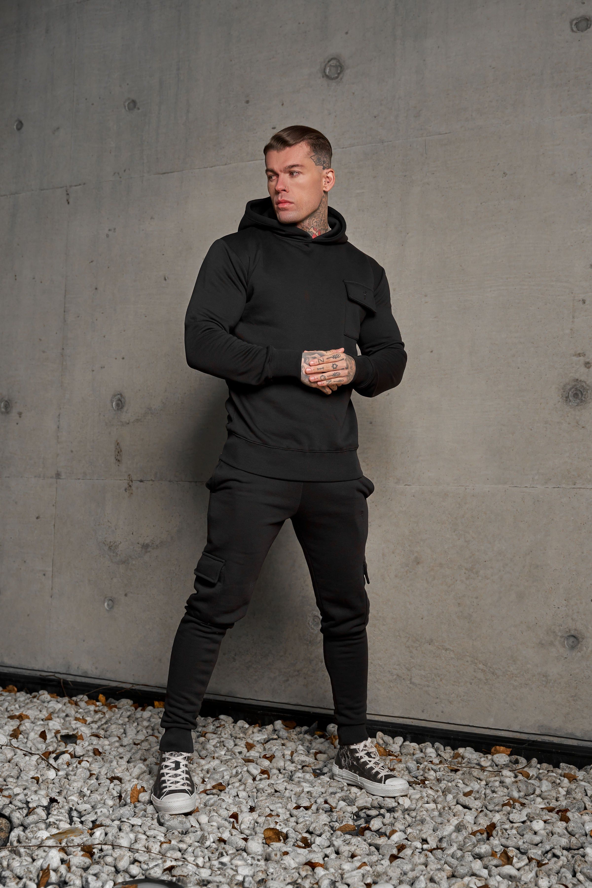 Father Sons Black Cargo Hoodie With FS Embroidery - FSH929 sold by Father Sons product image thumbnail 5