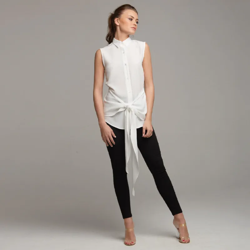 QUINN ECRU TIE FRONT SLEEVELESS SHIRT - CT029 sold by Father Sons