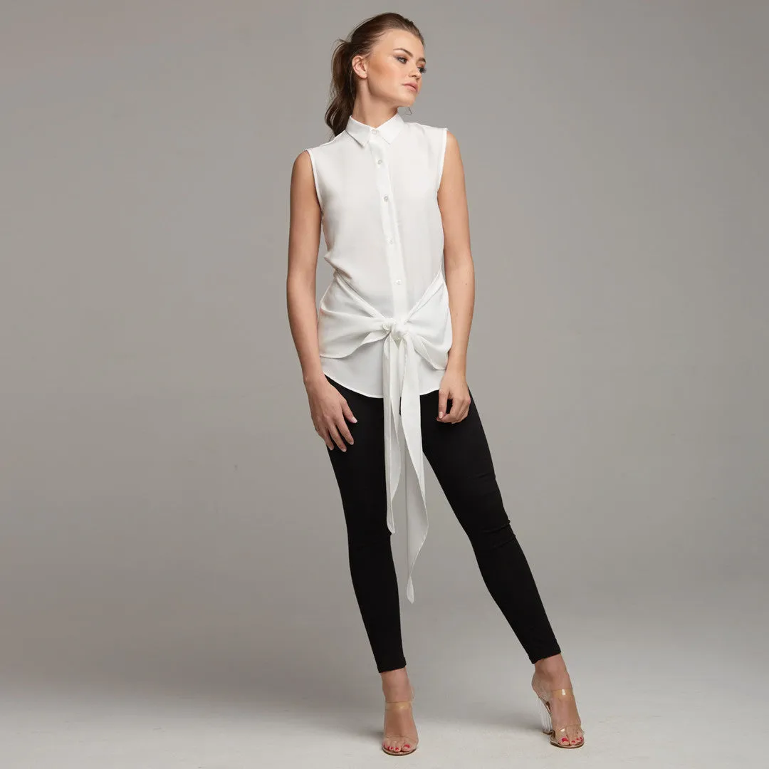 QUINN ECRU TIE FRONT SLEEVELESS SHIRT - CT029 sold by Father Sons