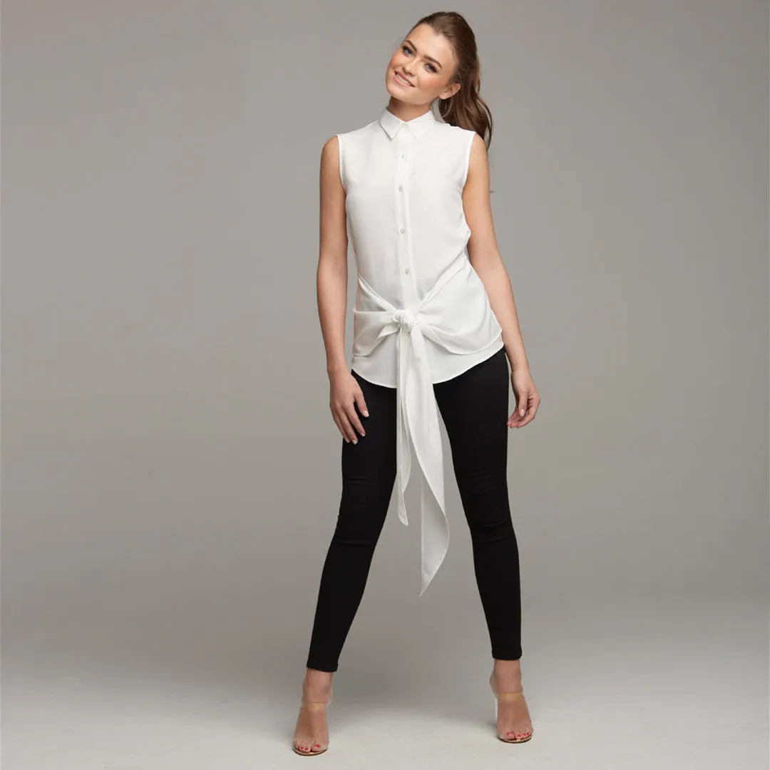 QUINN ECRU TIE FRONT SLEEVELESS SHIRT - CT029 sold by Father Sons product image thumbnail 2