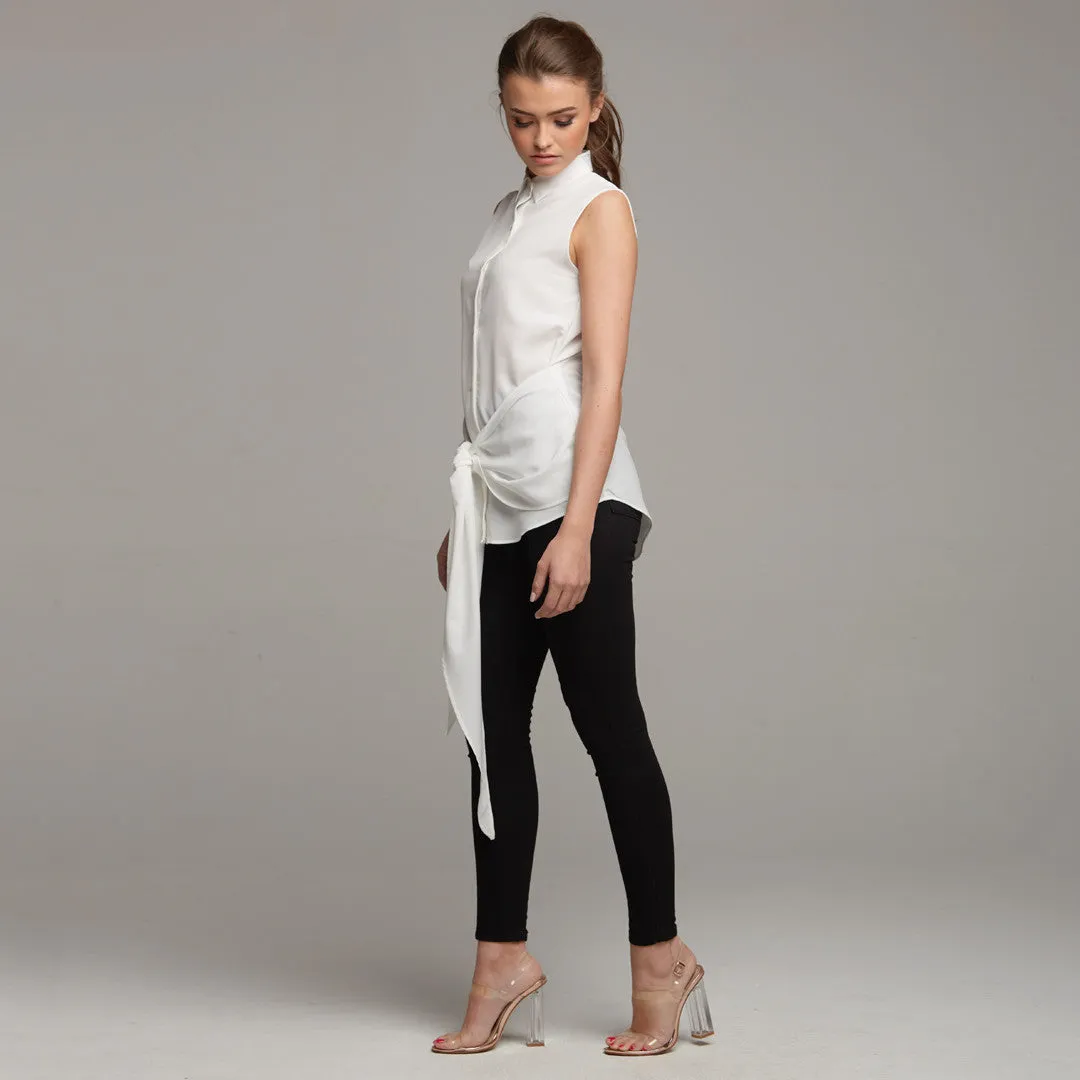 QUINN ECRU TIE FRONT SLEEVELESS SHIRT - CT029 sold by Father Sons product image thumbnail 3