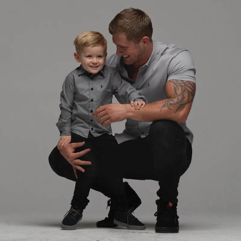 Father Sons Boys Grey & Black Gingham Contrast  - FSB013 (LAST CHANCE) sold by Father Sons