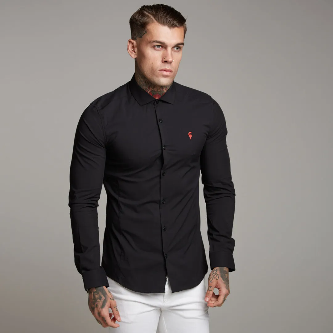 Father Sons Super Slim Stretch Classic Black Panel Shirt (Red embroidery) - FS320 sold by Father Sons product image thumbnail 4