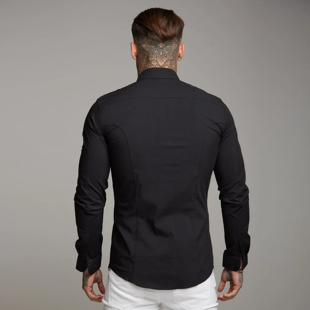 Father Sons Super Slim Stretch Classic Black Panel Shirt (Red embroidery) - FS320 sold by Father Sons product image thumbnail 5