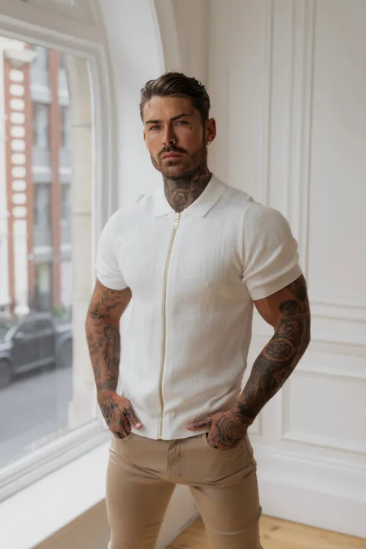 Father Sons Classic Knitted Geo Design With Full Length Zip Off White Short Sleeve - FSN148 sold by Father Sons