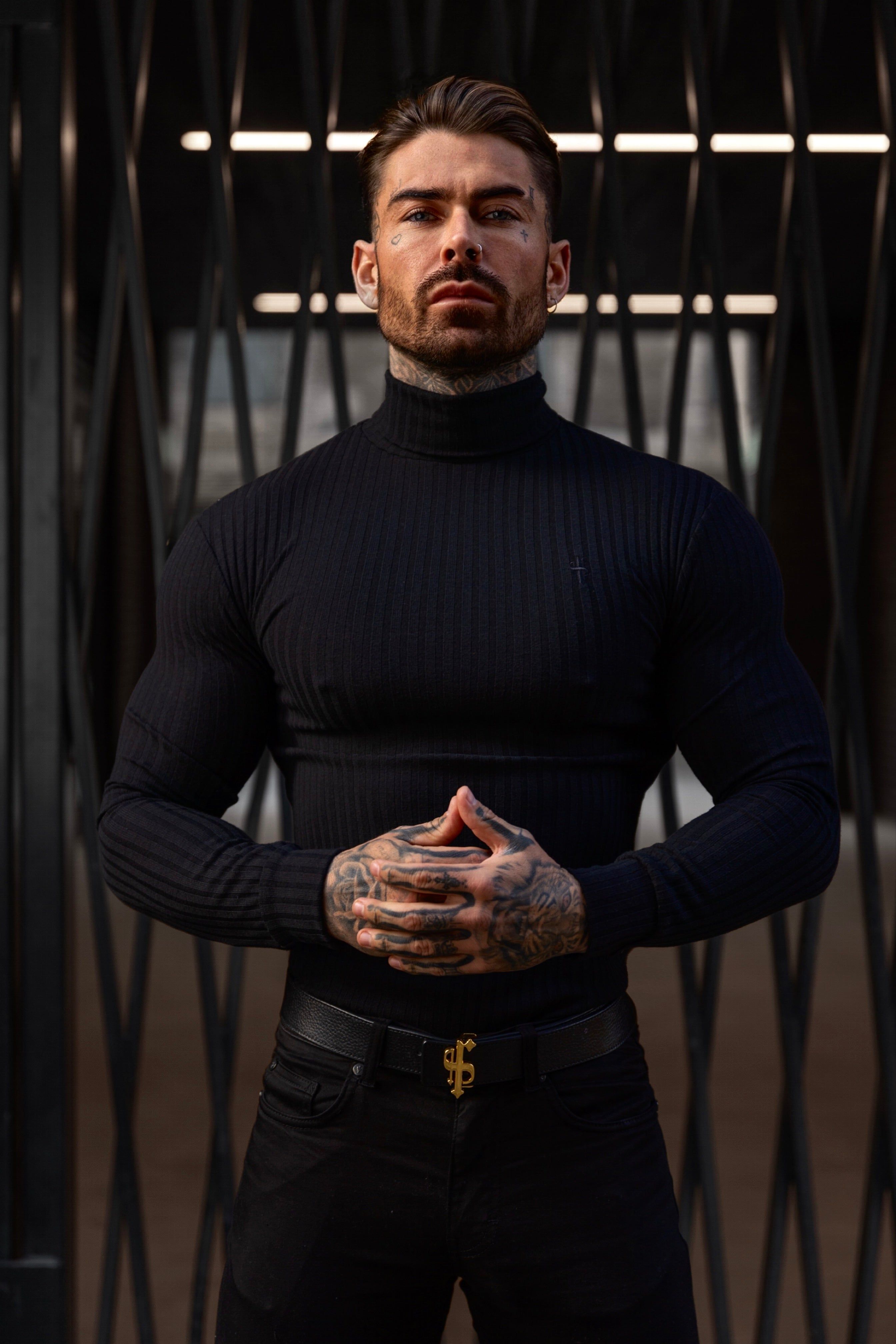 Father Sons Classic Black Ribbed Knit Roll-neck Sweater - FSH952 sold by Father Sons