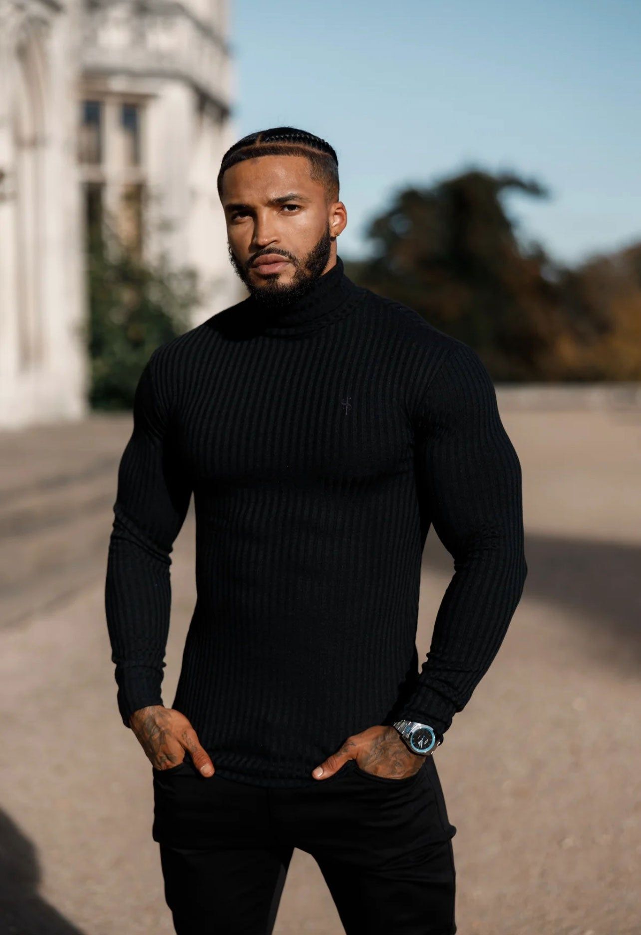 Father Sons Classic Black Ribbed Knit Roll-neck Sweater - FSH952 sold by Father Sons product image thumbnail 2
