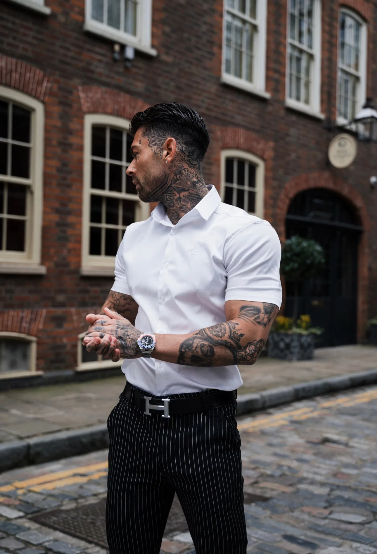 Father Sons Slim Sateen Classic White with White Embroidery - FS395 sold by Father Sons