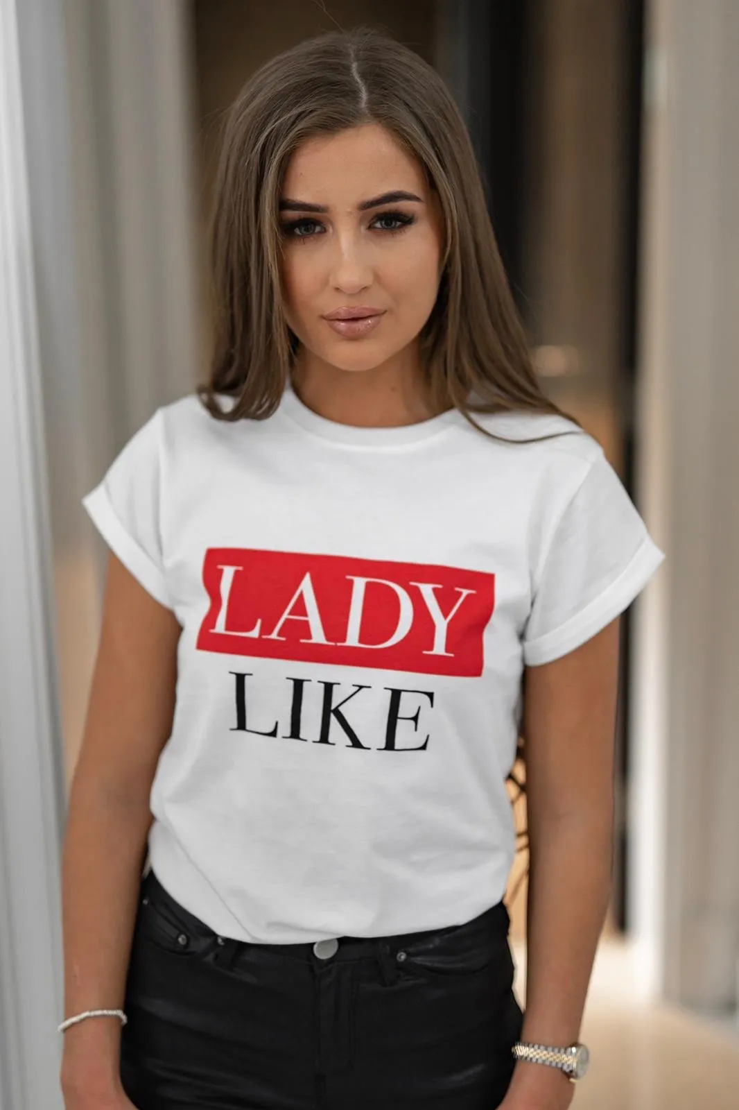 LADY LIKE - RED SLOGAN T SHIRT CT079 sold by Father Sons