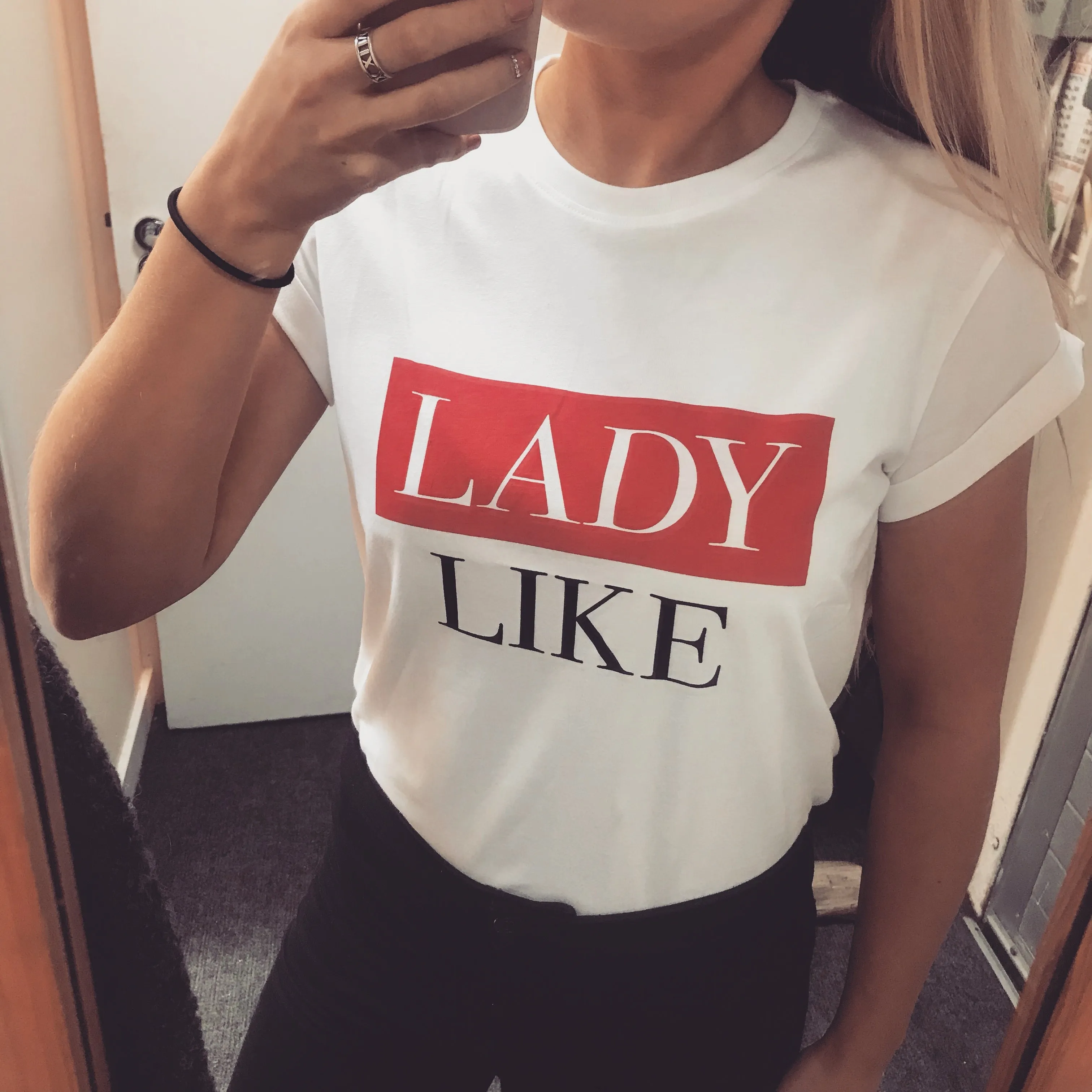 LADY LIKE - RED SLOGAN T SHIRT CT079 sold by Father Sons product image thumbnail 2