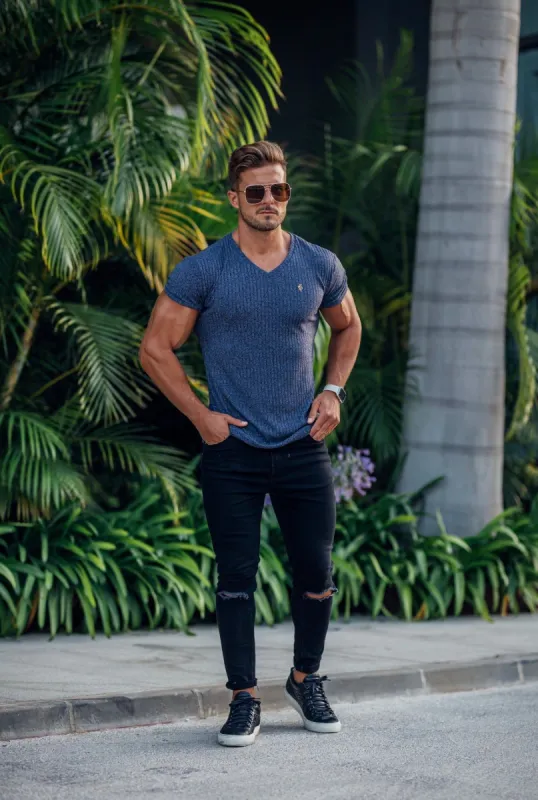 Father Sons Classic Navy / Gold V Neck Ribbed Crew - FSH493 sold by Father Sons