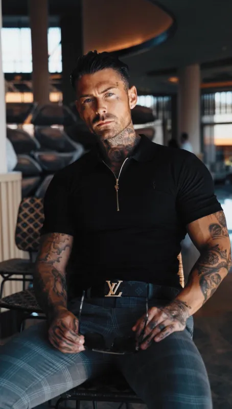 Father Sons Classic Black and Gold Zipped Polo Shirt - FSH239 (PRE ORDER 10TH AUGUST) sold by Father Sons