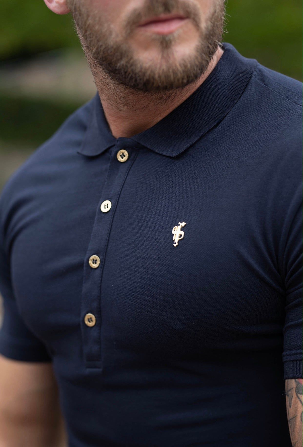 Classic Navy Polo Shirt with Gold Metal Emblem Decal & Buttons - FSH462 sold by Father Sons product image thumbnail 5