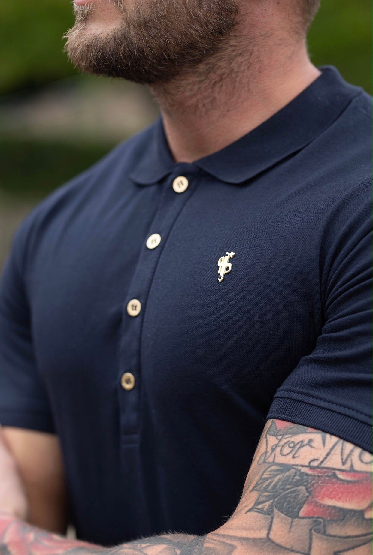 Classic Navy Polo Shirt with Gold Metal Emblem Decal & Buttons - FSH462 sold by Father Sons product image thumbnail 3