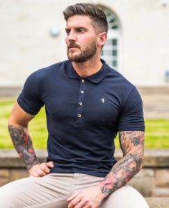 Father Sons Classic Navy Polo Shirt with Gold Metal Emblem Decal & Buttons - FSH462 sold by Father Sons