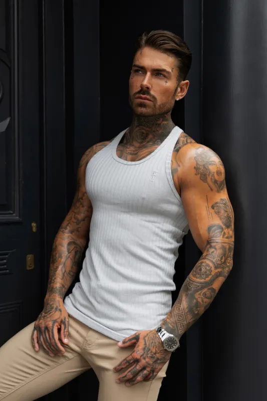 Father Sons Classic Light Grey Ribbed Knit Super Slim Vest - FSH1022 sold by Father Sons