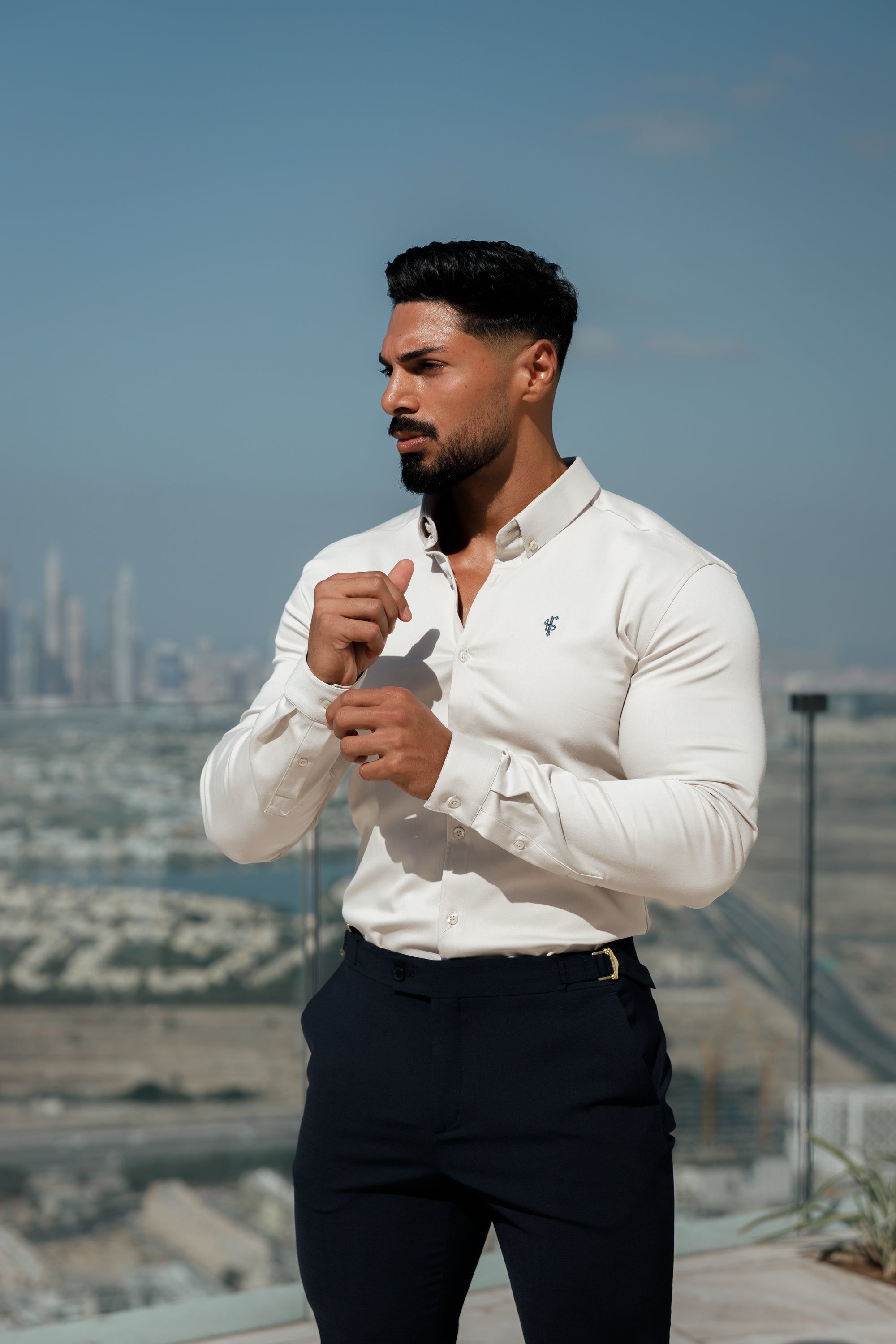 Father Sons Super Slim Stretch Oatmeal Denim Long Sleeve With Button Down Collar - FS1024 sold by Father Sons product image thumbnail 2