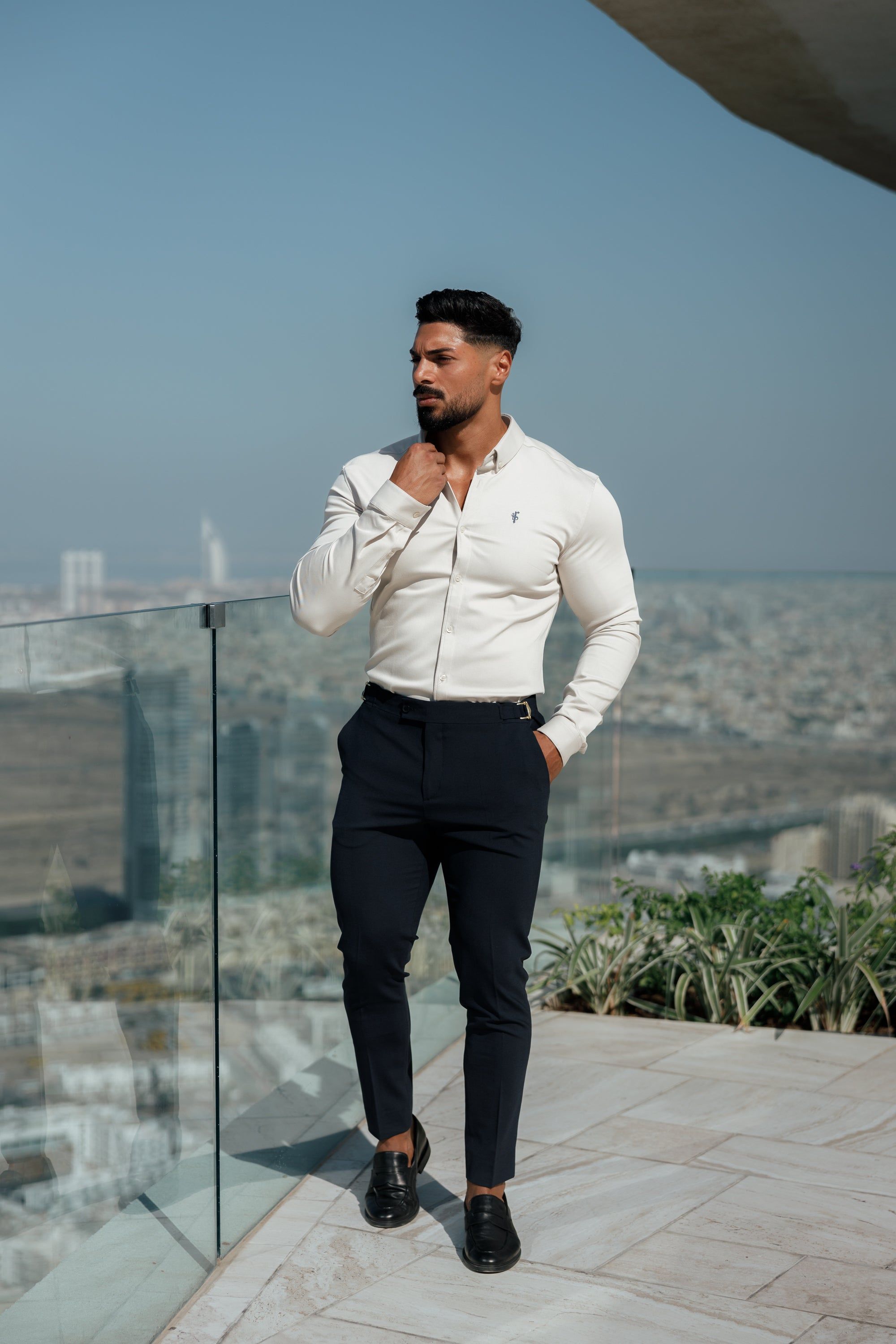 Father Sons Super Slim Stretch Oatmeal Denim Long Sleeve With Button Down Collar - FS1024 sold by Father Sons product image thumbnail 5