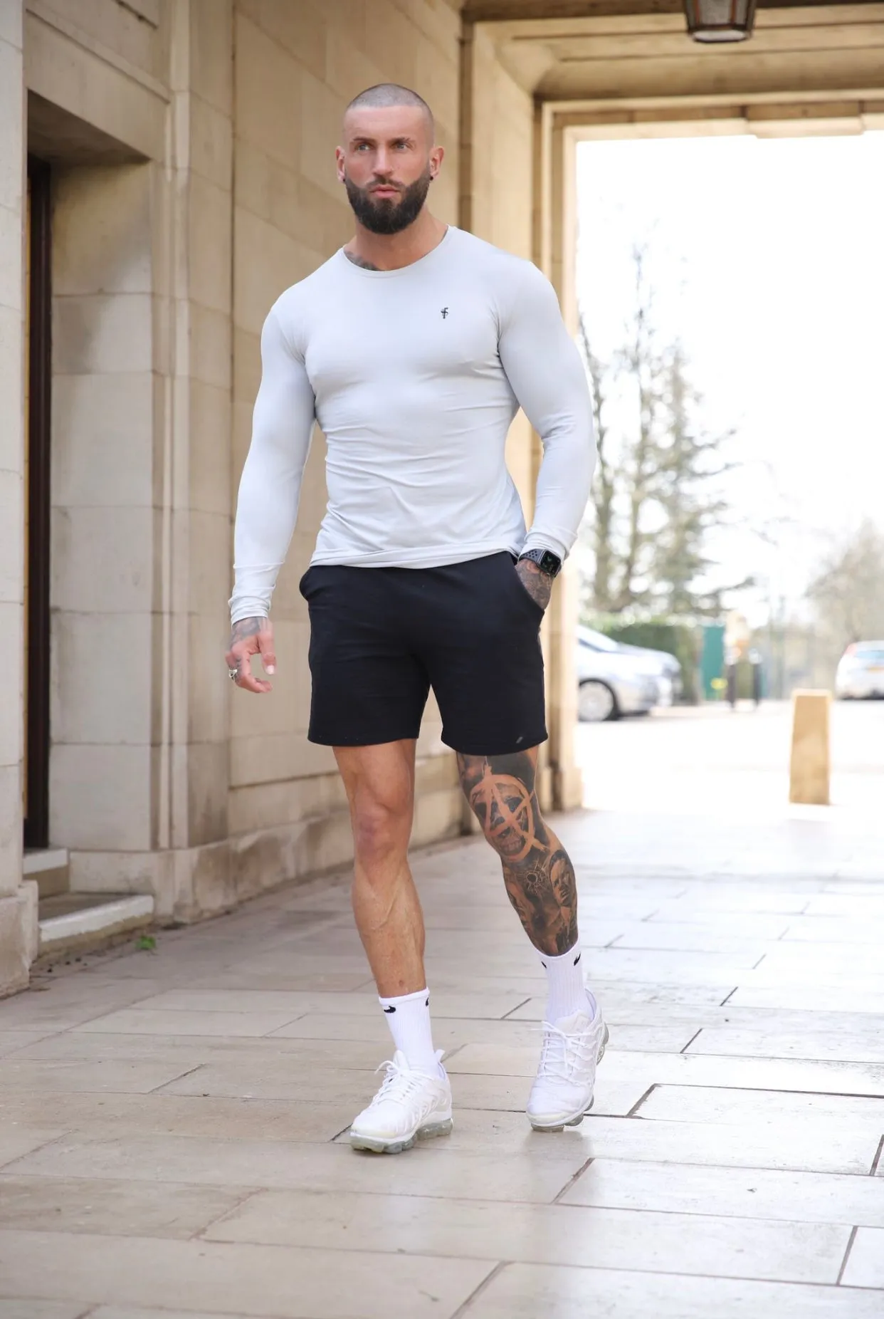 Long Sleeve Stone Grey Gym Crew Top - FSH707 sold by Father Sons