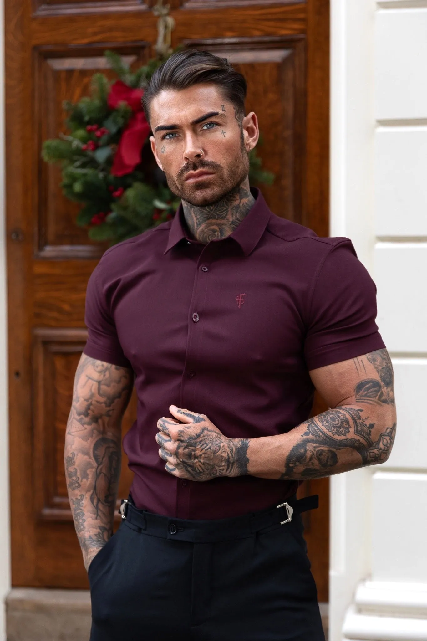 Father Sons Super Slim Scuba Burgundy Short Sleeve Stretch - FS1028 sold by Father Sons product image thumbnail 5