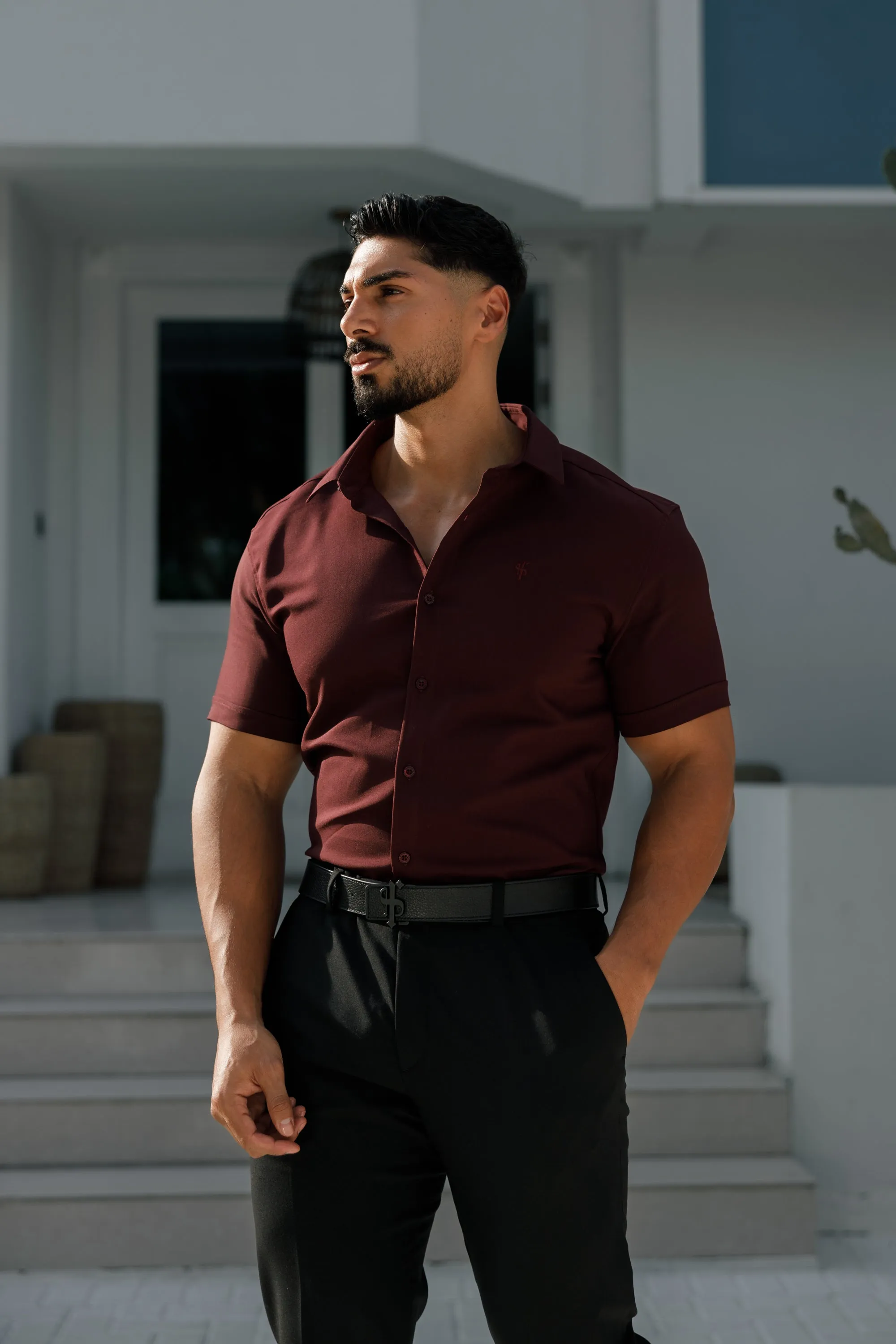 Father Sons Super Slim Scuba Burgundy Short Sleeve Stretch - FS1028 sold by Father Sons