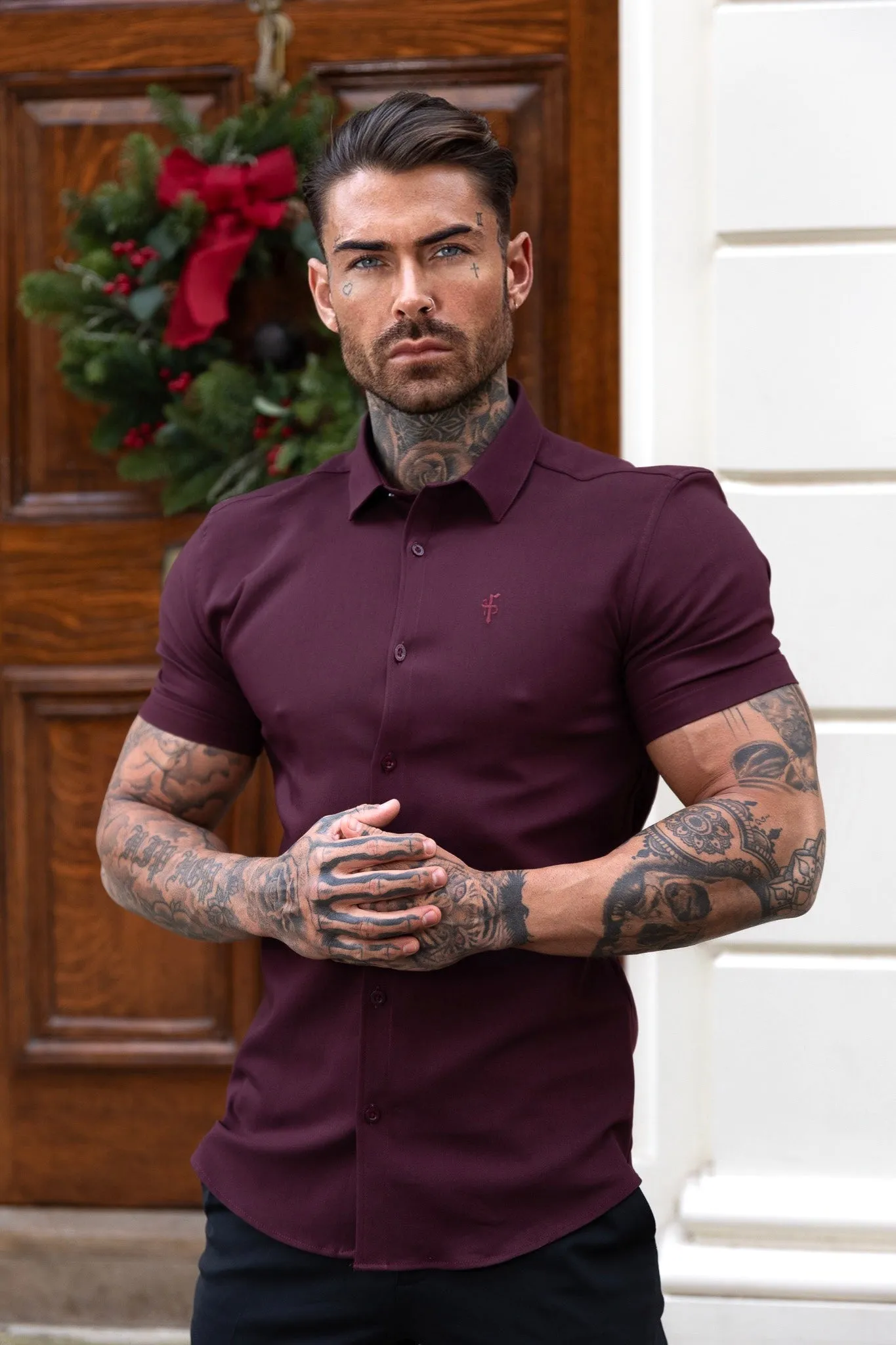 Father Sons Super Slim Scuba Burgundy Short Sleeve Stretch - FS1028 sold by Father Sons product image thumbnail 4