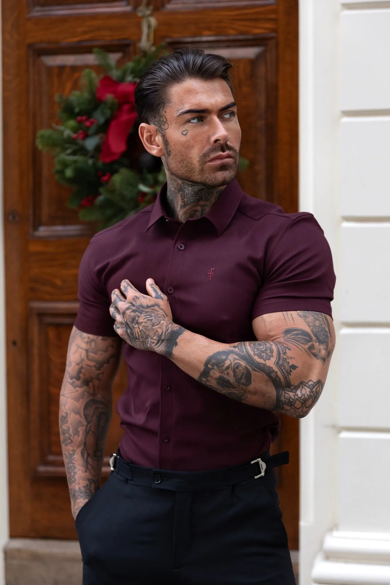 Father Sons Super Slim Scuba Burgundy Short Sleeve Stretch - FS1028 sold by Father Sons product image thumbnail 3