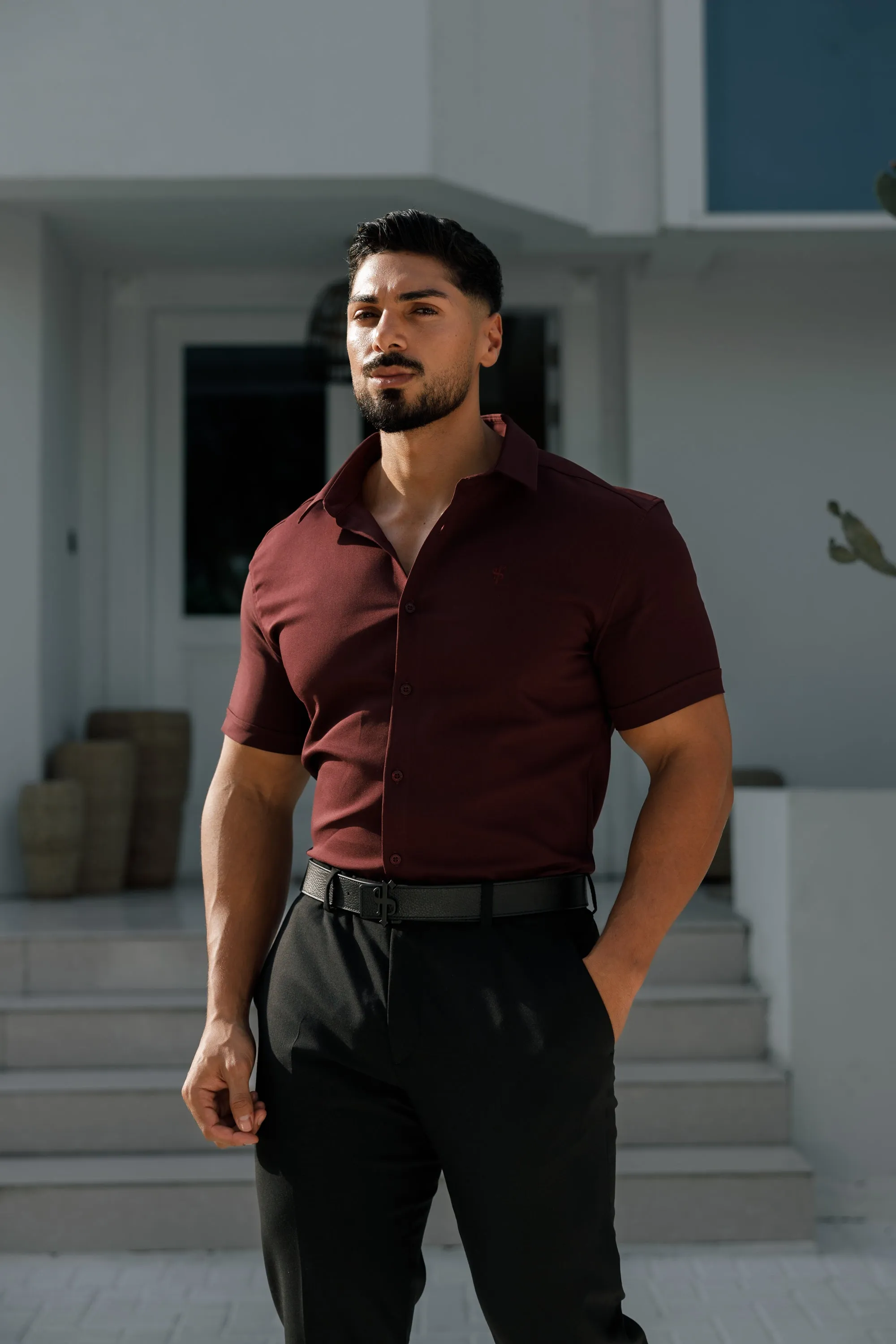 Father Sons Super Slim Scuba Burgundy Short Sleeve Stretch - FS1028 sold by Father Sons product image thumbnail 2
