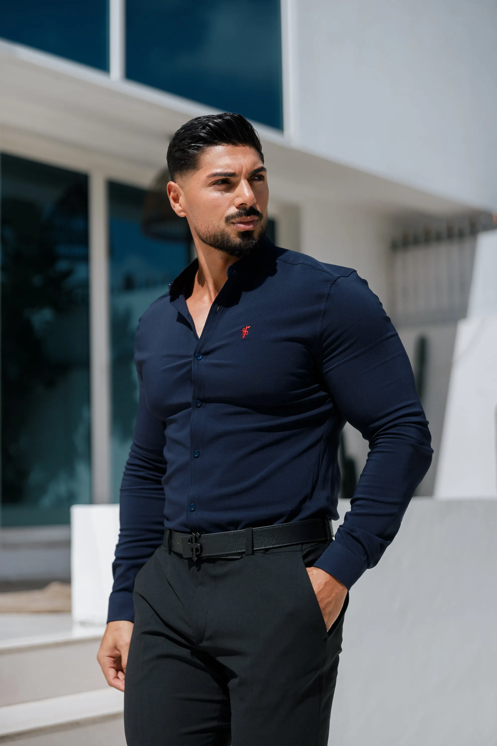 Father Sons Super Slim Scuba Navy / Red Long Sleeve Stretch with Grandad Collar - FS1000 sold by Father Sons product image thumbnail 5
