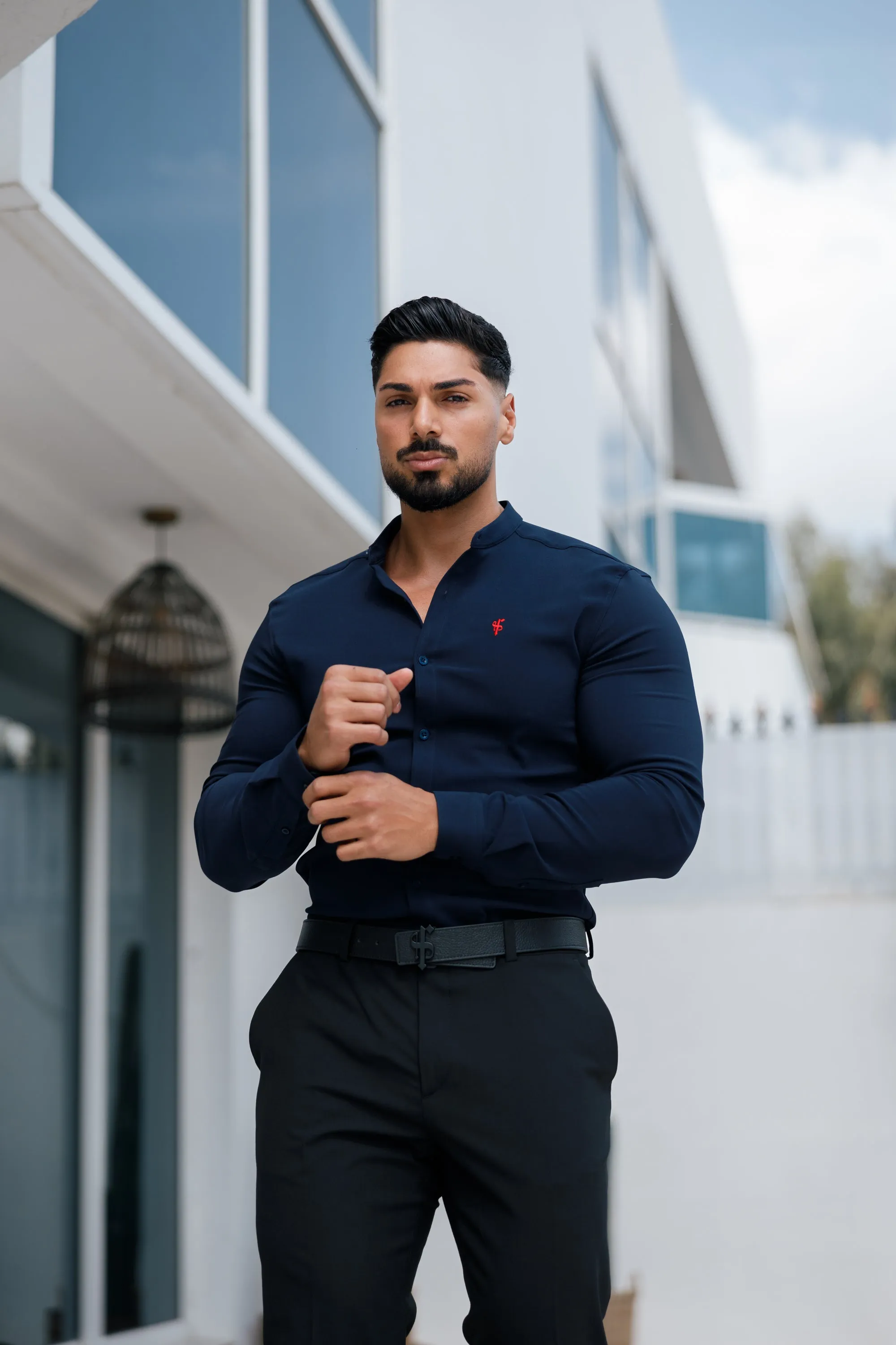 Father Sons Super Slim Scuba Navy / Red Long Sleeve Stretch with Grandad Collar - FS1000 sold by Father Sons product image thumbnail 2