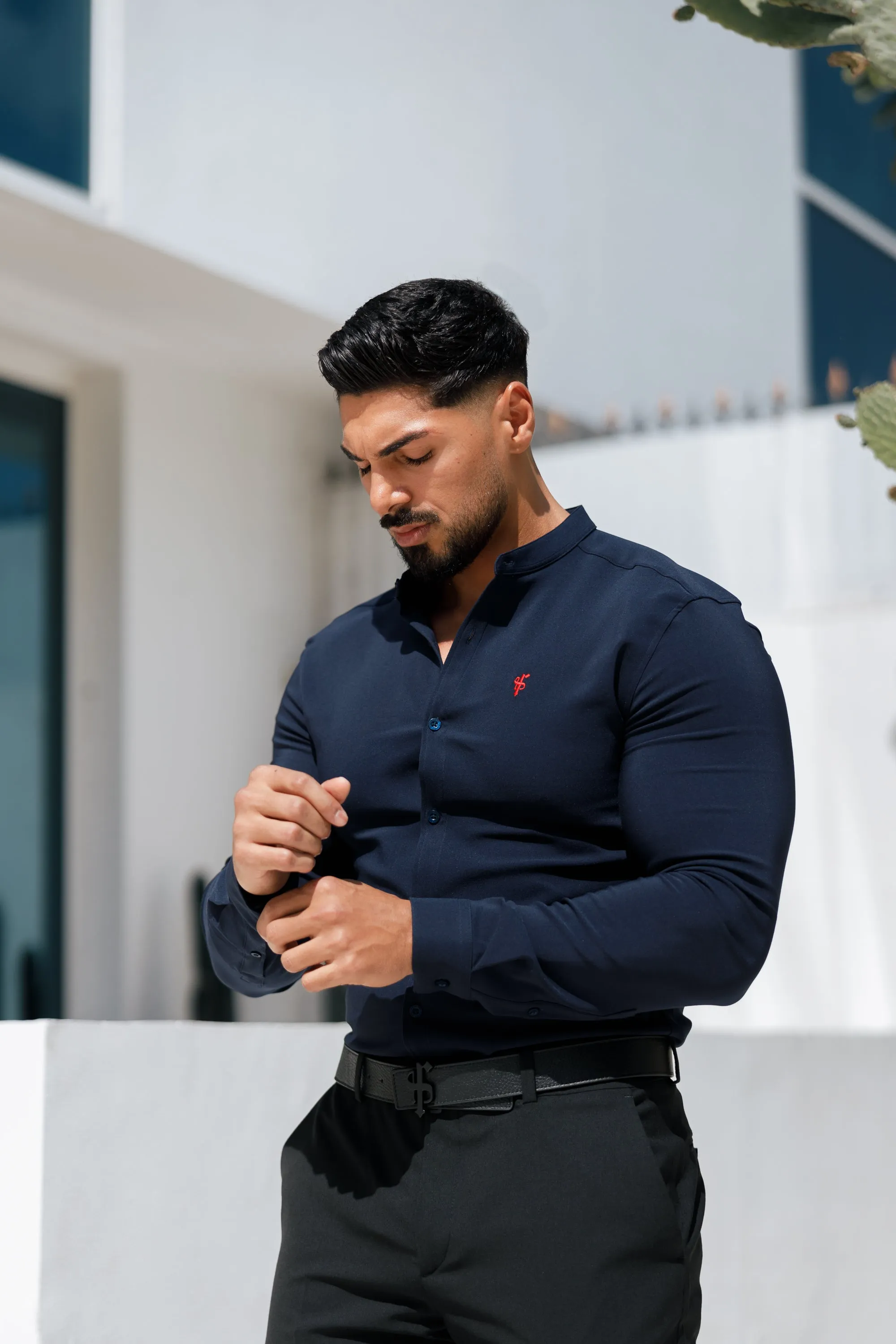 Father Sons Super Slim Scuba Navy / Red Long Sleeve Stretch with Grandad Collar - FS1000 sold by Father Sons product image thumbnail 3