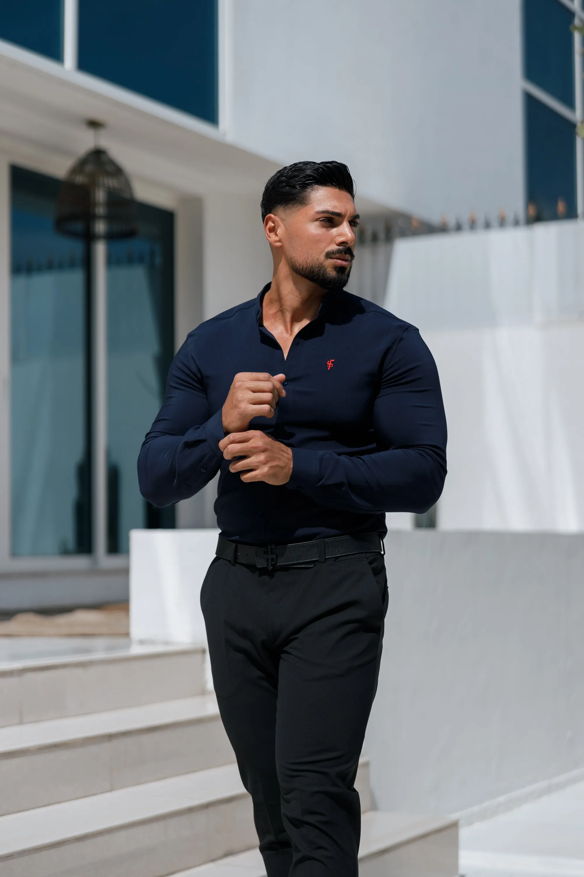 Father Sons Super Slim Scuba Navy / Red Long Sleeve Stretch with Grandad Collar - FS1000 sold by Father Sons product image thumbnail 4