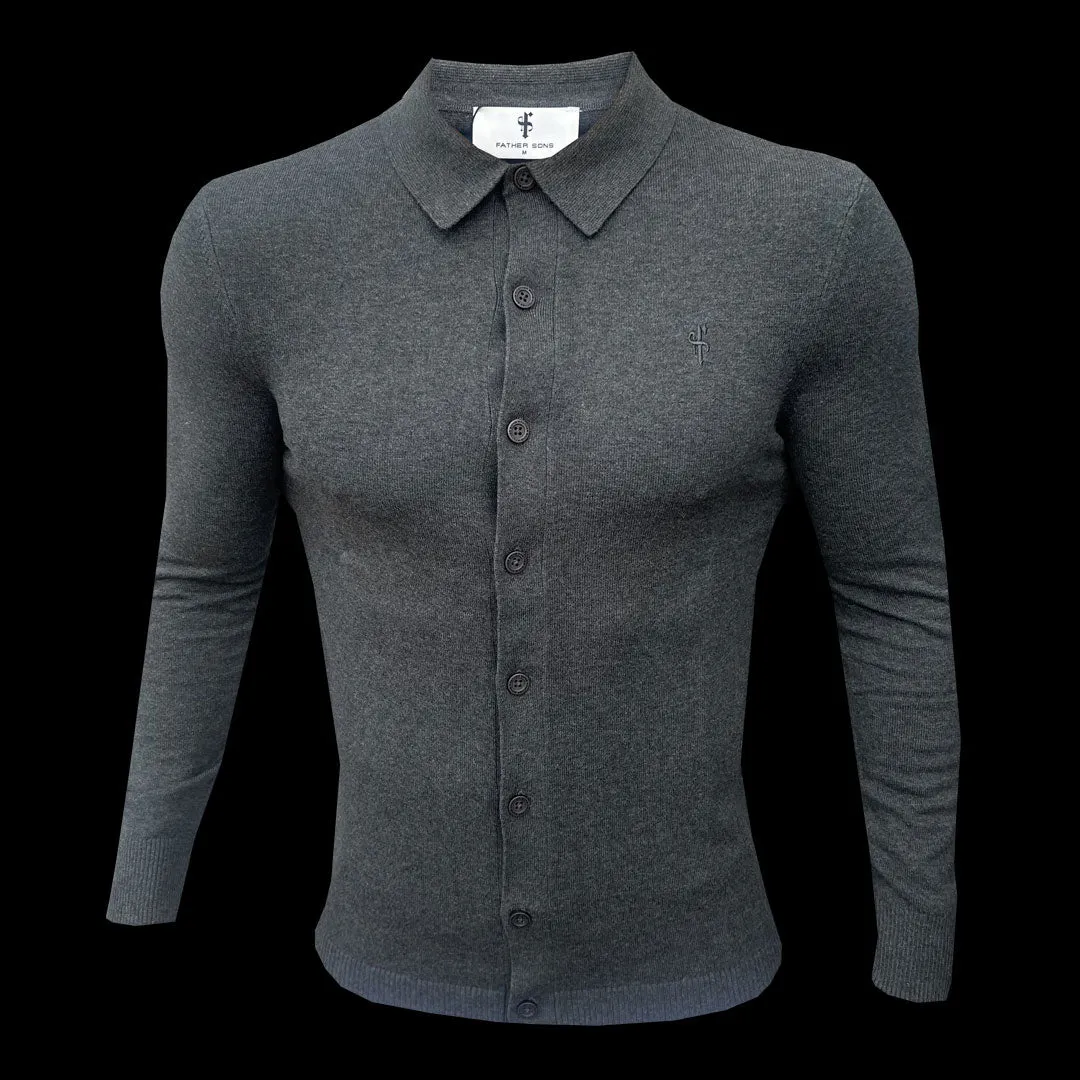 Classic Plain Charcoal Knitted Button Through Polo Long Sleeve - FSN168 sold by Father Sons