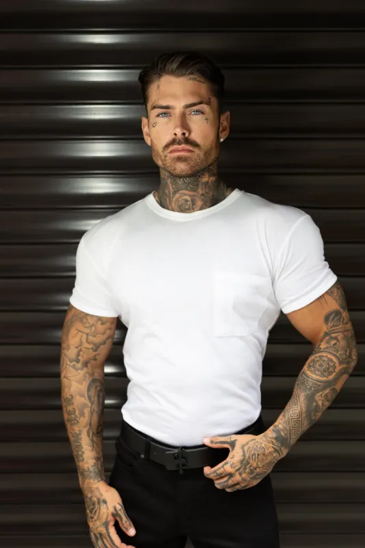 Father Sons White Bamboo Crew T Shirt With Pocket Short Sleeve- FSH1095 sold by Father Sons