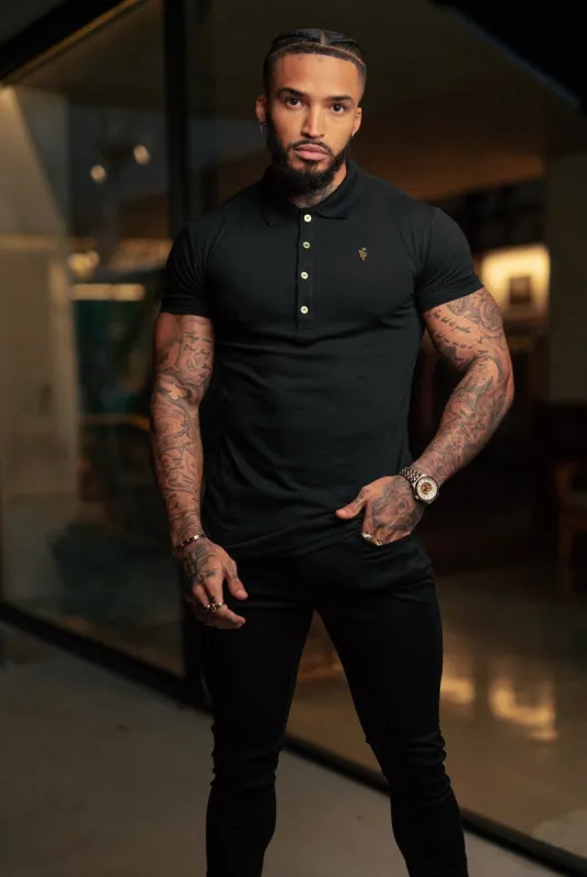 Father Sons Classic Black Polo Shirt with Gold Metal Emblem Decal & Buttons - FSH458 sold by Father Sons