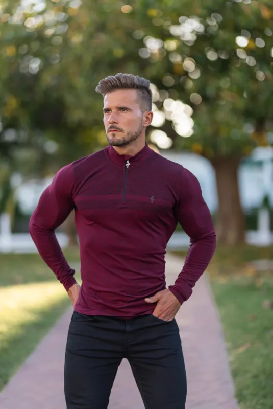 Father Sons Long sleeve Burgundy / Black half zip gym top - FSM030 sold by Father Sons