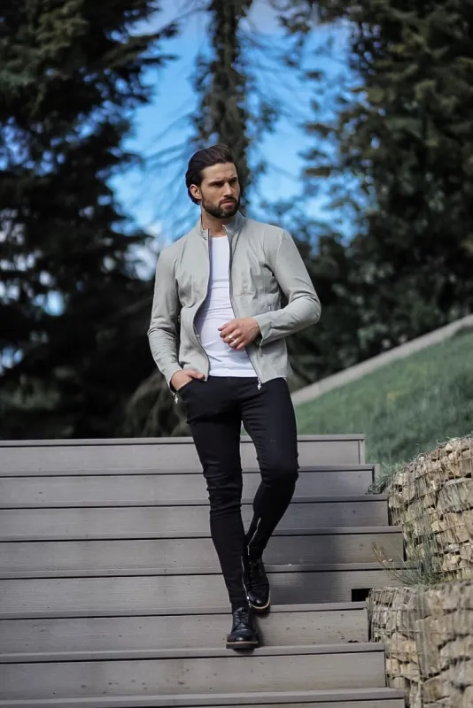 Father Sons Grey Lambs Leather Jacket - FSH314 sold by Father Sons