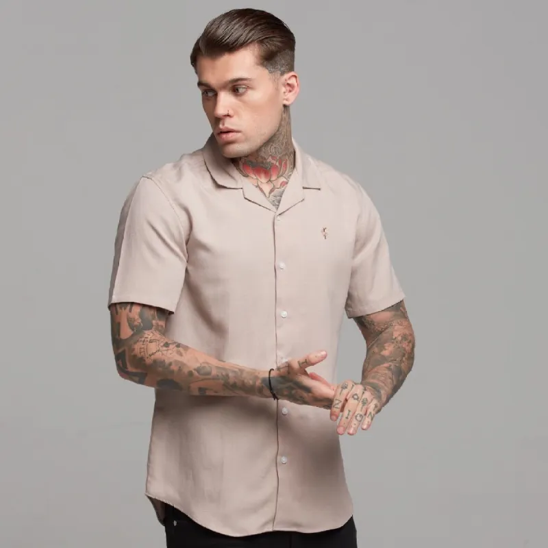 Father Sons Classic Nude Linen effect Short Sleeve Revere Shirt - FS445 sold by Father Sons