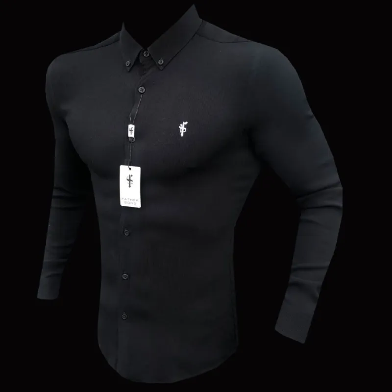 Father Sons Super Slim Stretch Ribbed Black Long Sleeve - FS441 sold by Father Sons