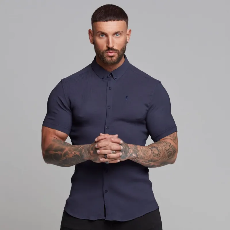 Father Sons Super Slim Stretch Ribbed Navy Short Sleeve - FS442 sold by Father Sons