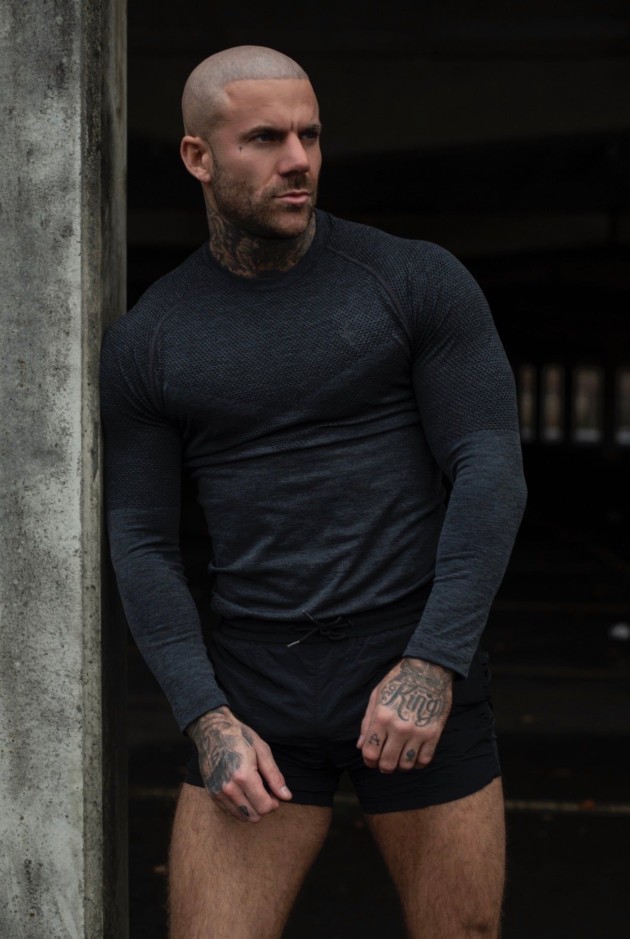 Father Sons Long sleeve Charcoal crew gym top with Raglan sleeve detail - FSM025 sold by Father Sons